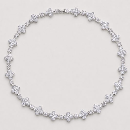 ICED CLOVER CROSS CHAIN - WHITE GOLD