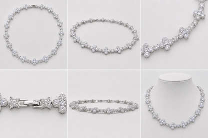 ICED CLOVER CROSS CHAIN - WHITE GOLD
