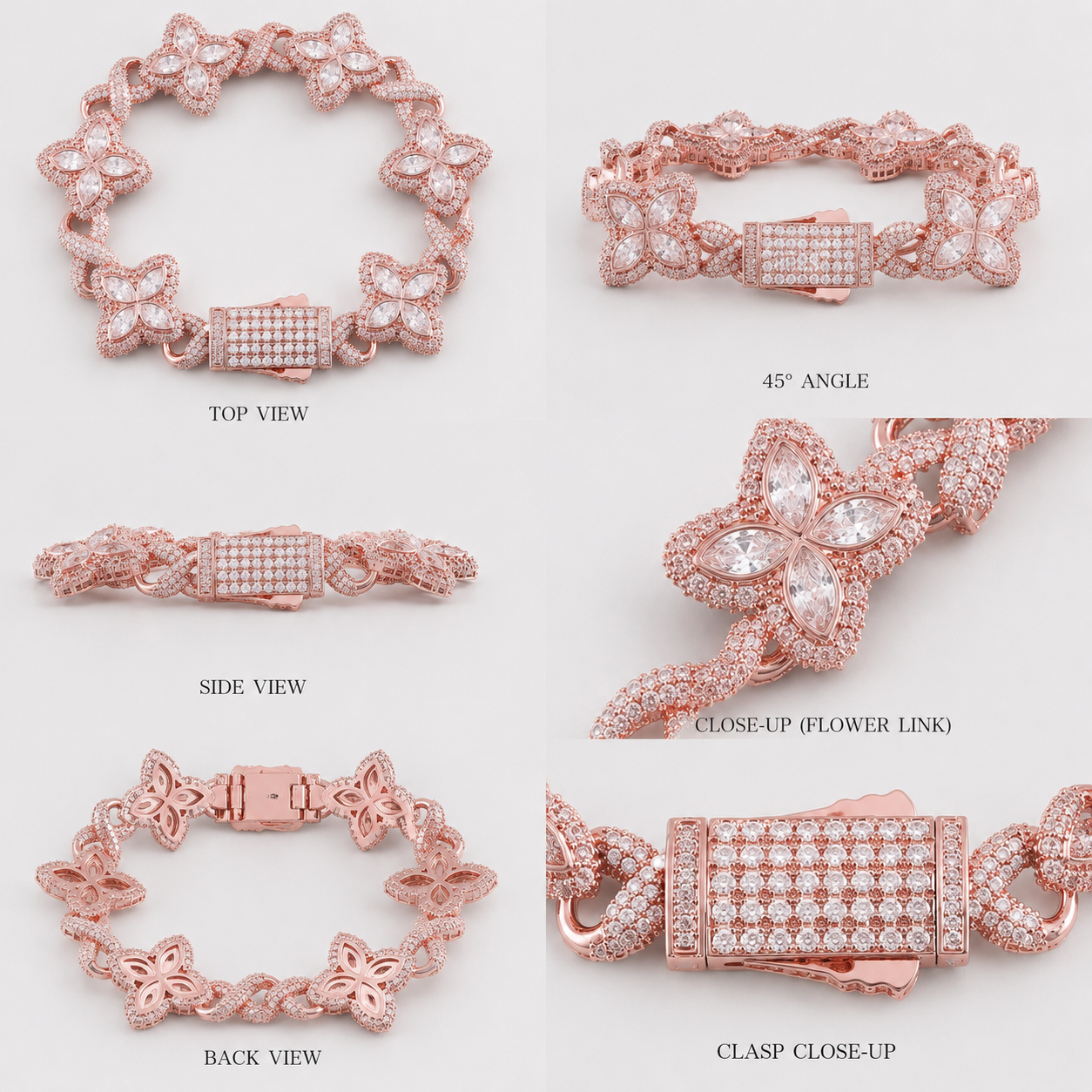 FLORAL BAGUETTE BRACELET (ROSE GOLD)