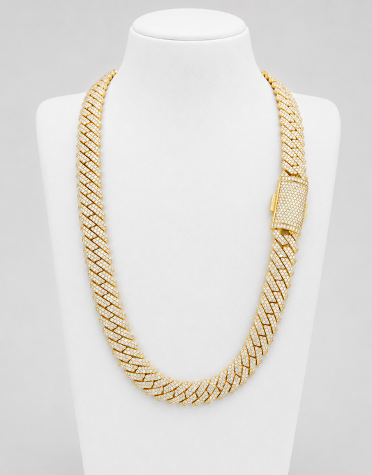 12MM VVS PRONG SET CUBAN (YELLOW GOLD)