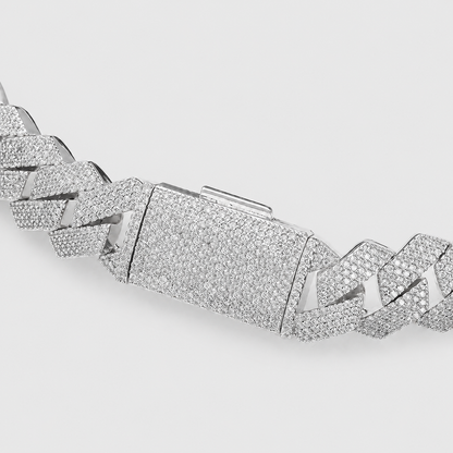 15MM 4 ROW PRONG SET CUBAN CHAIN – WHITE GOLD