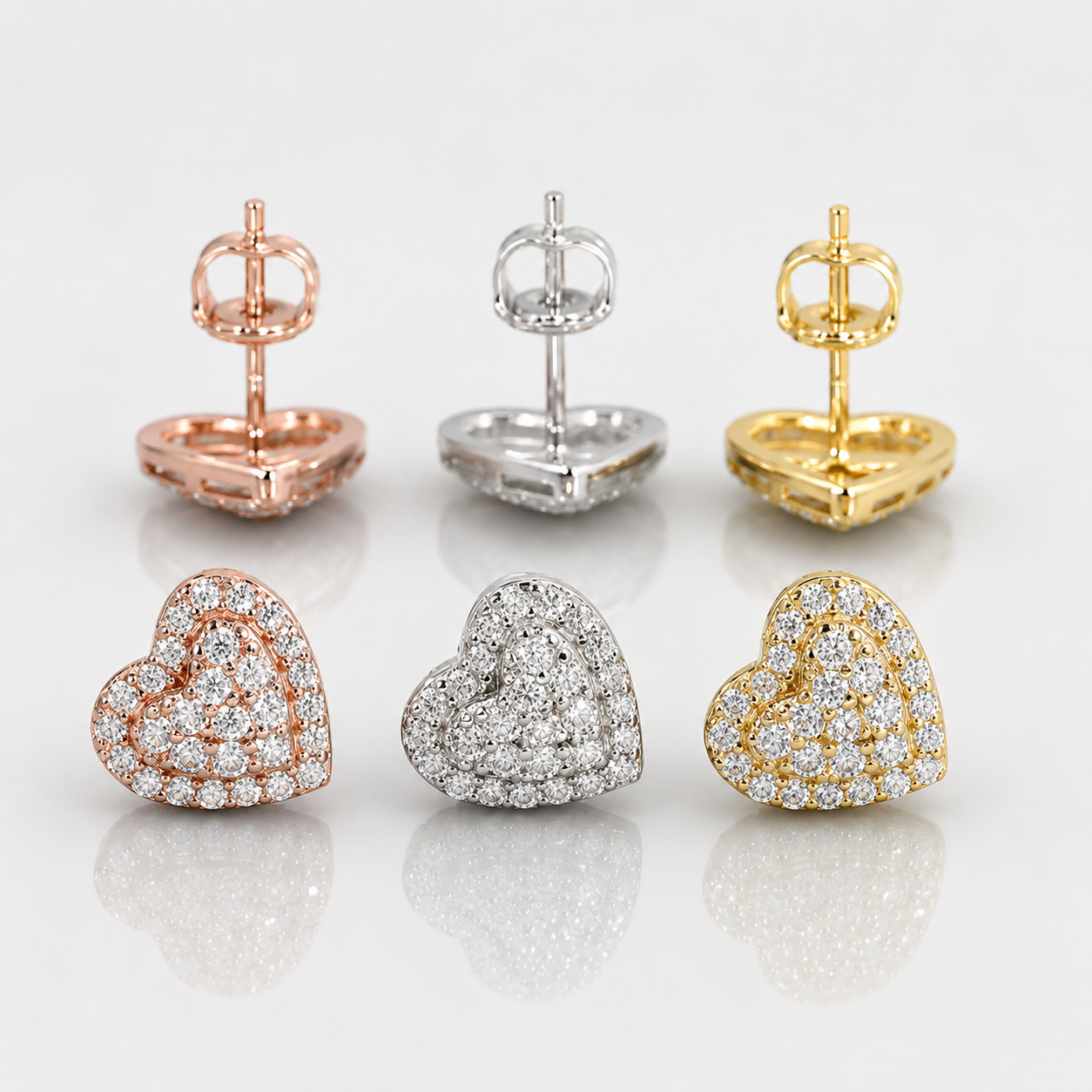 VVS1 HEART STUD EARRINGS - ROSE, WHITE, YELLOW GOLD