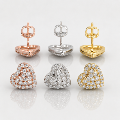 VVS1 HEART STUD EARRINGS - ROSE, WHITE, YELLOW GOLD