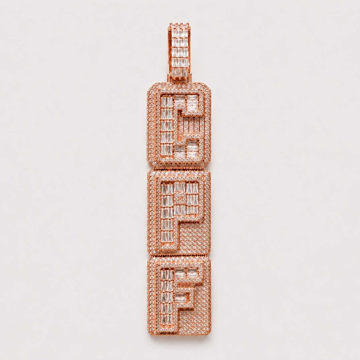BAGUETTE/PAVE SETTING STACKED 2 LAYER CUSTOM PENDANT (ROSE, WHITE, YELLOW GOLD)