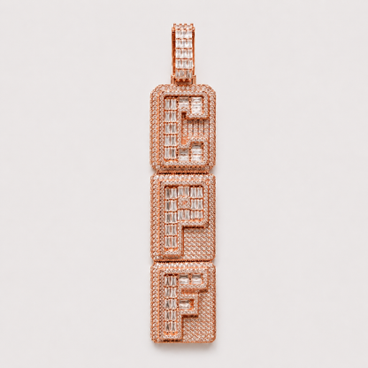 BAGUETTE/PAVE SETTING STACKED 2 LAYER CUSTOM PENDANT (ROSE, WHITE, YELLOW GOLD)