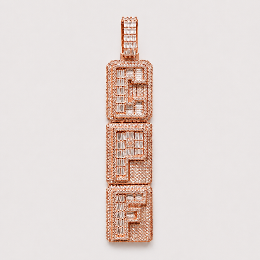 BAGUETTE/PAVE SETTING STACKED 2 LAYER CUSTOM PENDANT (ROSE, WHITE, YELLOW GOLD)