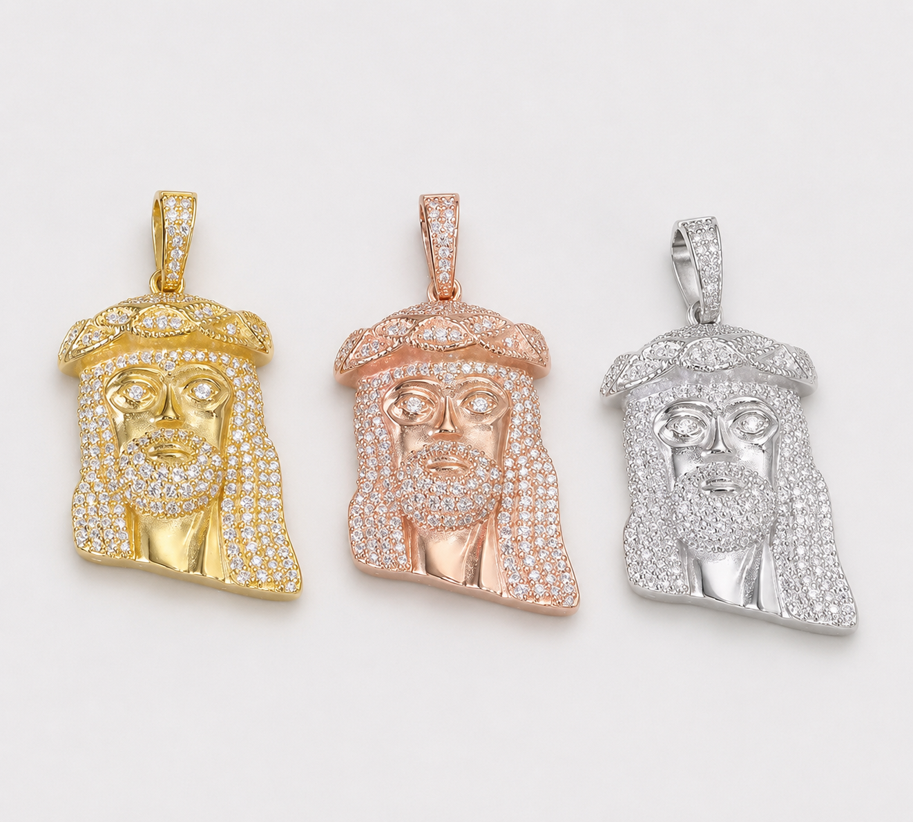 VVS1 PAVE SETTING JESUS PENDANT - ROSE, WHITE, YELLOW GOLD