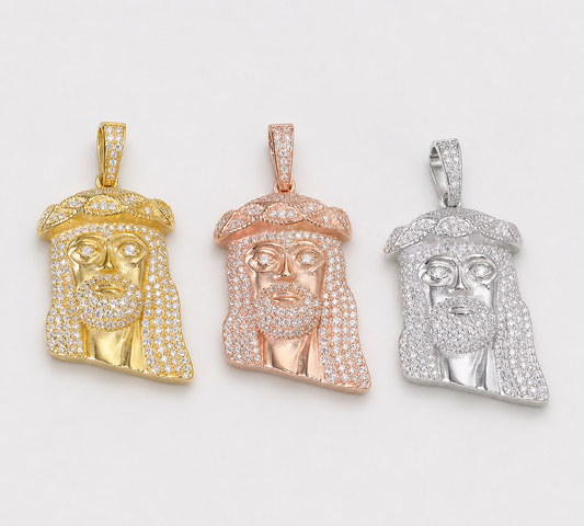 VVS1 PAVE SETTING JESUS PENDANT - ROSE, WHITE, YELLOW GOLD
