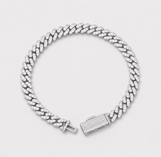 6MM VVS1 PAVE SETTING CUBAN BRACELET - WHITE GOLD